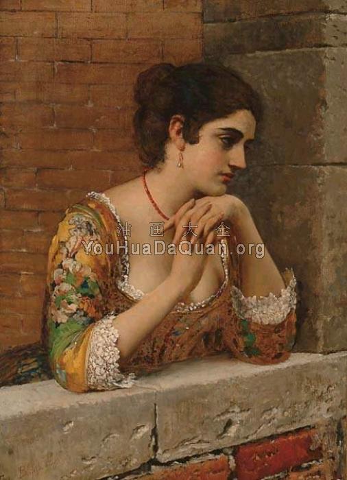 venetian beauty on balcony - 尤金·德·布拉斯